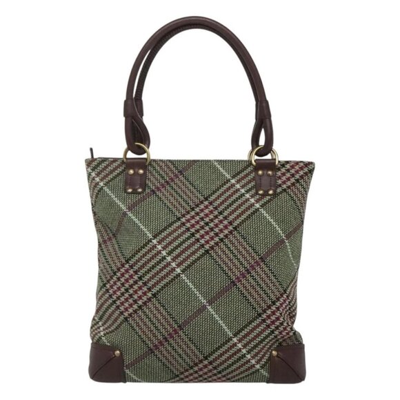 BURBERRY Nova Check Tote Bag Wool Green Gold - Picture 2 of 16